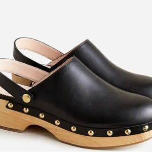 J. Crew Black Leather Clogs with Gold Stud Accents size 9.5